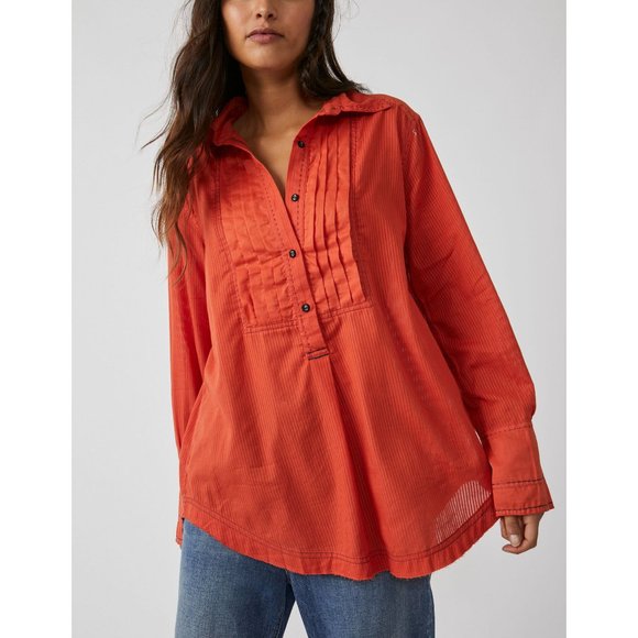 Free People Tops - 🎉LAST CHANCE🎉 NWT Free People Black Tie Tux Shirt / Tiger Red